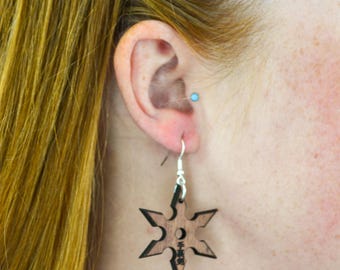 Shuriken Ninja Star Wooden Earrings