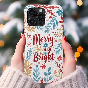 White Festive Christmas Phone Case, Merry and Bright iPhone Case, Holiday Case, Unique iPhone Galaxy Case, Christmas Lover Gift, iPhone Case