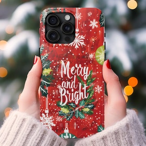 Red Festive Christmas Phone Case, Merry and Bright iPhone Case, Holiday Case, Unique iPhone Galaxy Case, Christmas Lover Gift, iPhone Case
