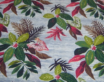 BARKCLOTH Tropical 1940's JUNGLE BLOOMS Jungalow Bark cloth Fabric Curtain Drape Pillows 45 x 82+