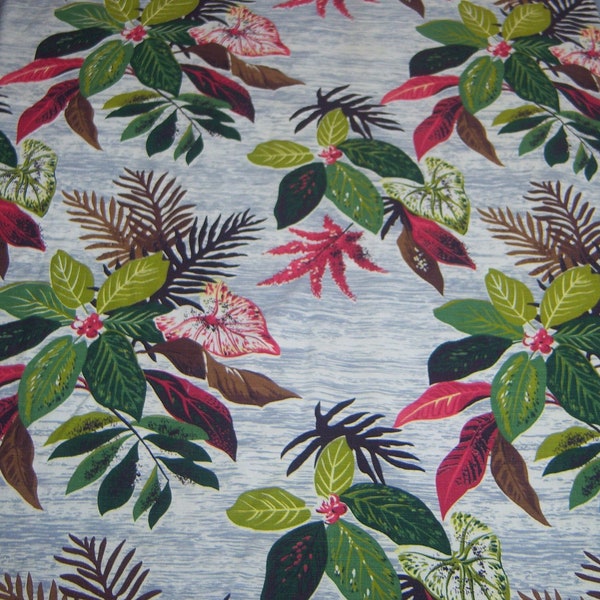 BARKCLOTH Tropical 1940's JUNGLE BLOOMS Jungalow Bark cloth Fabric Curtain Drape Pillows 45 x 82+