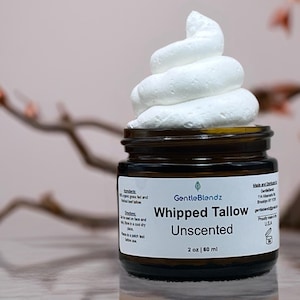 Organic Whipped Tallow Unscented Face and Body Moisturizer: Grass-Fed