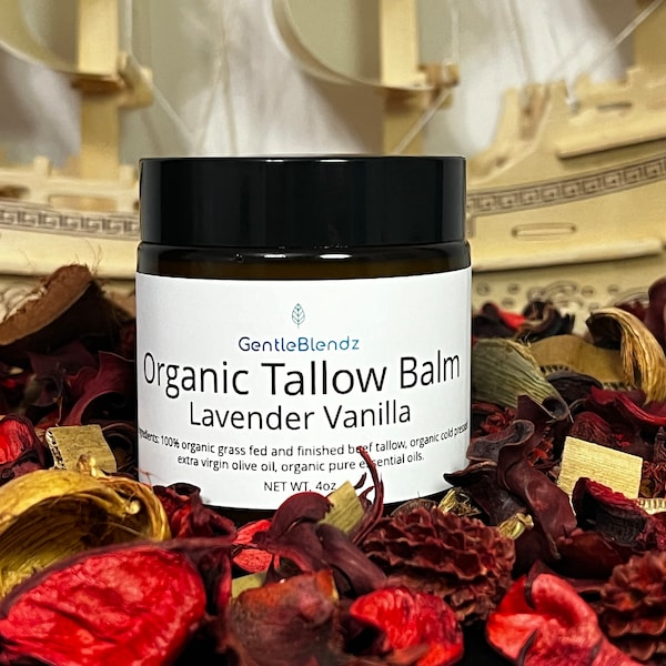 Organic Tallow Balm for Face and Body, Grass-fed and finished beef tallow.