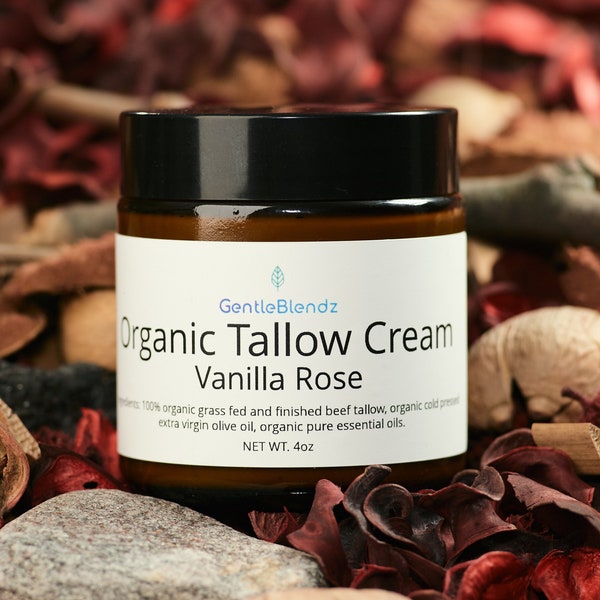 Organic Beef Tallow Cream for Face and Body, Grass-fed and finished beef tallow.