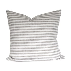 Santorini Horizontal Striped Pattern Square and Lumbar Pillow Cover, Geometric Cushion, White and Grey Throw Pillow, Neutral Sofa Pillow