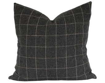 Panther Checkered Pattern Square and Lumbar Pillow Cover, Black and Beige Decorative Pillow, Geometric Throw Cushion, Dark Sofa Cushion