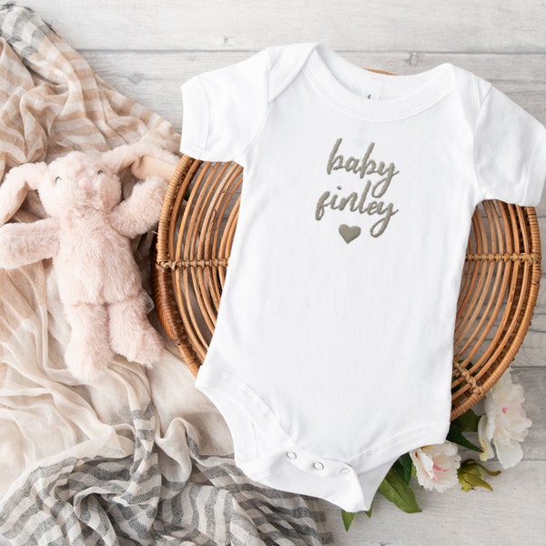 Embroidered Personalized Baby Name Announcement Onesie®, Custom Baby Name Onesie, Hospital Outfit, Newborn Boy Outfit, Newborn Girl Outfit