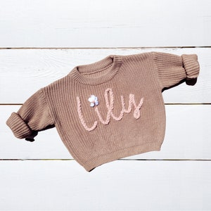 Personalized Baby Name Sweater, Hand Embroidered Gift, Chunky Name Sweater, Grow with me Sweater, Customized Baby Gift, Name Announcement