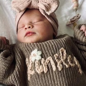 Coming Home Sweater, Baby Name Sweater, Newborn Sweater, Custom Hand Embroidered, Personalized Baby Clothes