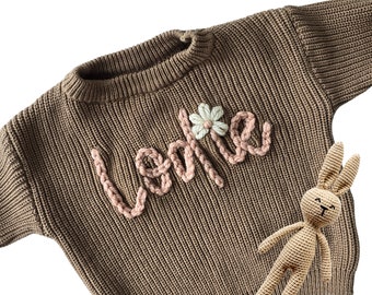 Coming Home Sweater, Baby Name Sweater, Newborn Sweater, Custom Hand Embroidered, Personalized Baby Clothes