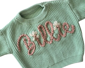 Personalized Baby Sweater, Hand Embroidered Name Sweater, Knitted Newborn Sweater, Baby Shower Gift, Embroidered Gift for Baby