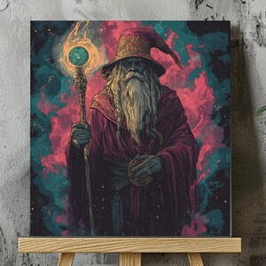 Mystical Wizard Fantasy Canvas Wall Art, Magical Sorcerer Print, Gothic Medieval Fantasy Illustration, Enchanted Occult Witchy Decor