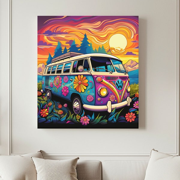 Trippy Hippie Van Canvas Wall Art, Psychedelic Wall Art, Retro Aesthetic Canvas Wall Art, Trippy Canvas Art, Hippie Canvas Art, Hippie Gift