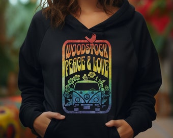 Woodstock Peace and Love Sweatshirt, Hippy Hoodie, Peace Sweatshirt, Groovy Shirt, Adventure Clothing, Cozy Hoodie, Peace and Love