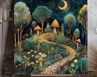 Enchanted Forest Whimsical Woodland Canvas Framed Wall Art, Magical Nature Artwork, Mystical Forest Print, Unique Decor for Living Space