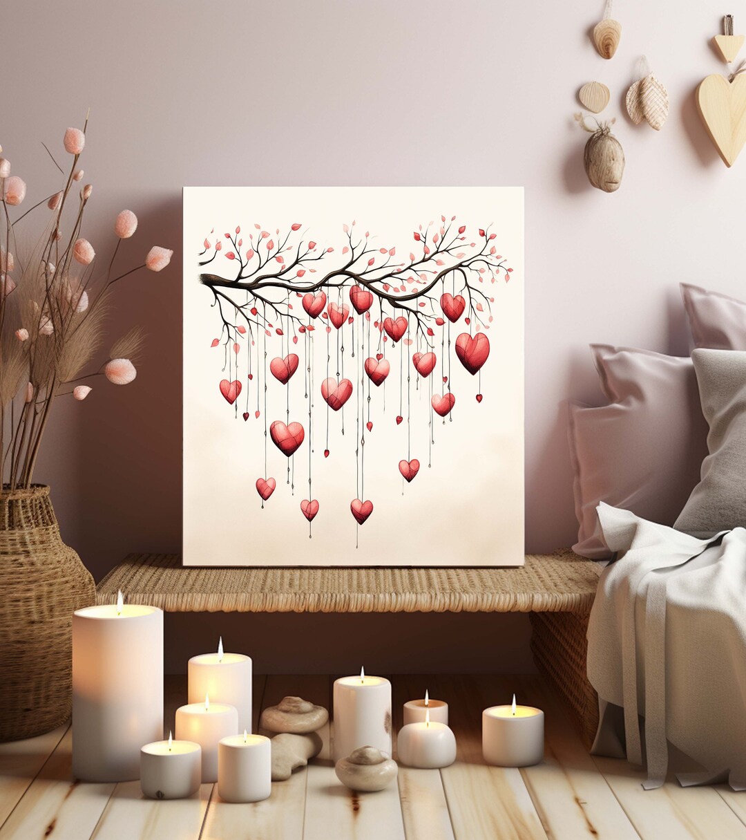 Valentine Canvas Wall Art, Valentine Wall Art, Hearts Art Wall Decor