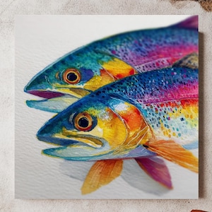Two Colorful Fish Print, Framed Canvas Art, Ocean Inspired Wall Art, Vibrant Fish Wall Decor, Coastal Living Room Art, Beach House Wall Art