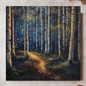 Sternenwald Leinwandkunst, Nachthimmel Dekor, Verzauberter Wald Druck, Himmlische Wandkunst, Waldnacht Poster, Sternenwald Kunst Leinwand