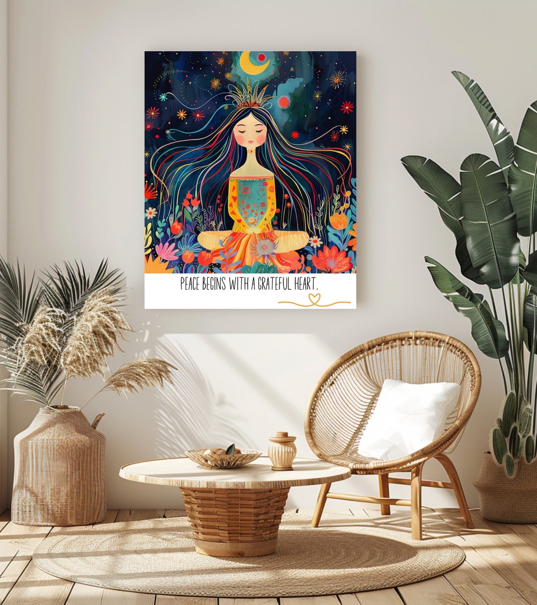 Whimsical Woman Meditation Canvas Ready to Hang Decor Boho Yoga Wall ...