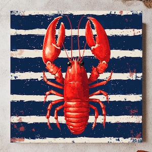 Red Lobster Wall Art, Coastal Nautical Canvas, Beach House Poster, Framed Canvas, Seafood Kitchen Print, Ocean Inspired Decor, Marine Canvas