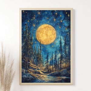 Starry Night Framed Canvas, Celestial Framed Art, Natural Wood Frame Canvas, Framed Wall Art, Nature Wall Art Print, College Dorm Poster