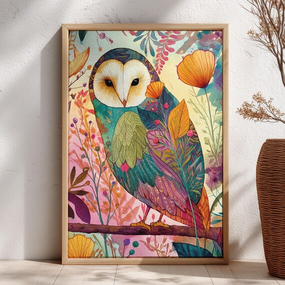 アート・写真 カラフルなフクロウの絵画