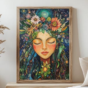 Bohemian Goddess Canvas Wall Art, Mother Earth Print Artwork, Spiritual Earthy Home Decor, Mystical Earthy Print for Living Room Bedroom