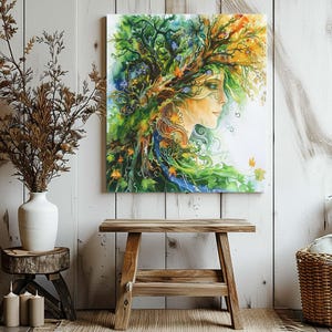 Mother Nature Goddess Framed Wall Art Canvas, Mother Gaia Earth Artwork, Pagan Forest Spirit Print, Mystical Nature Art image 2