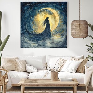 Moon Goddess Wall Art, Mystical Woman Canvas, Celestial Art Poster ...