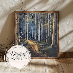 Sternenwald Digitaler Download, Nachthimmel Kunst, Wald Druck, Sternennacht Poster, Natur Digitale Kunst, druckbare Wald, Sofort Download
