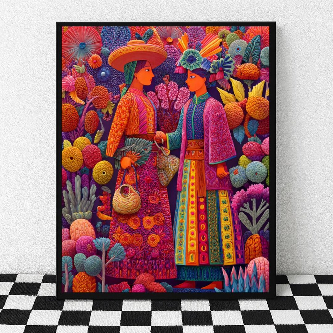 Mexican Folk Art Canvas, Vibrant Cultural Framed Wall Art, Traditional ...