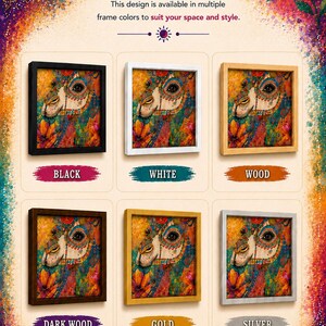 The image is an advertisement for framed canvas options from the Groove Art Company, showcasing various frame colors and styles.