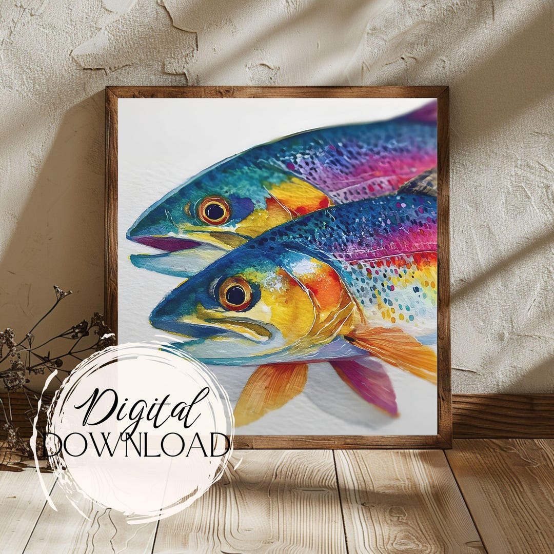 Fish Drawing Digital Two Colorful Fish Digital Art, Instant Download, Vibrant Ocean Life ...