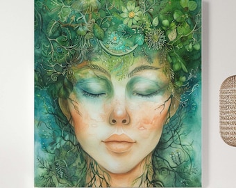 Mother Nature Goddess Canvas Wall Art, Earth Art Forest Spirit Print