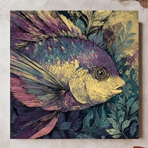 Vintage Fish Wall Art, Framed Fish Canvas, Nautical Decor, Antique Fish Print, Coastal Home Art, Fishing Lodge Decor, Sea Creature Print