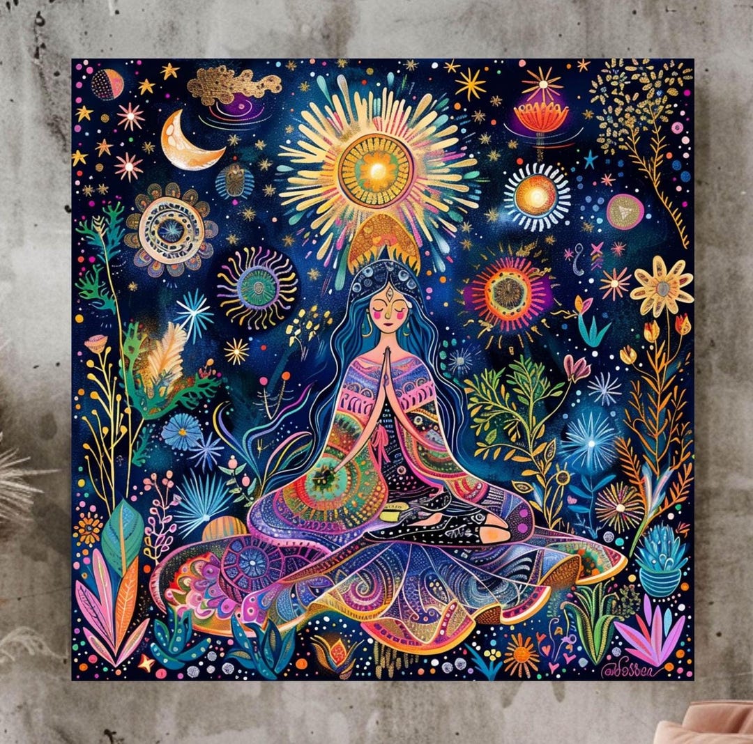 Colorful Boho Wall Art, Bohemian Woman Canvas, New Home Gift, Elegant ...