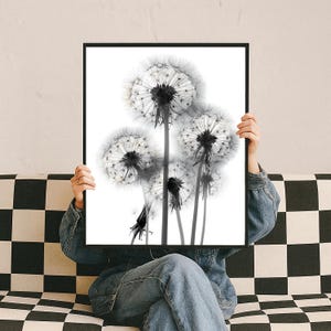 Minimalist Dandelion Wall Art, Black And White Botanical Framed Canvas, Elegant Nature Print, Modern Monochrome Decor, Timeless Home Accent