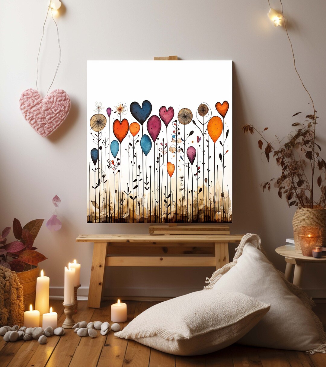 Valentine Canvas Wall Art, Hearts Art Wall Decor, Large Wall Art ...