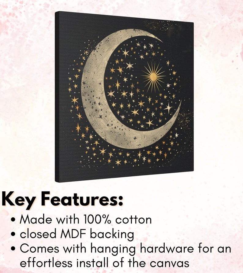 Celestial Stars and Moon Mystical Canvas Wall Art Home Decor, Moody ...
