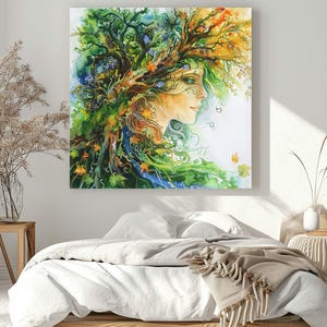 Mother Nature Goddess Framed Wall Art Canvas, Mother Gaia Earth Artwork, Pagan Forest Spirit Print, Mystical Nature Art image 3