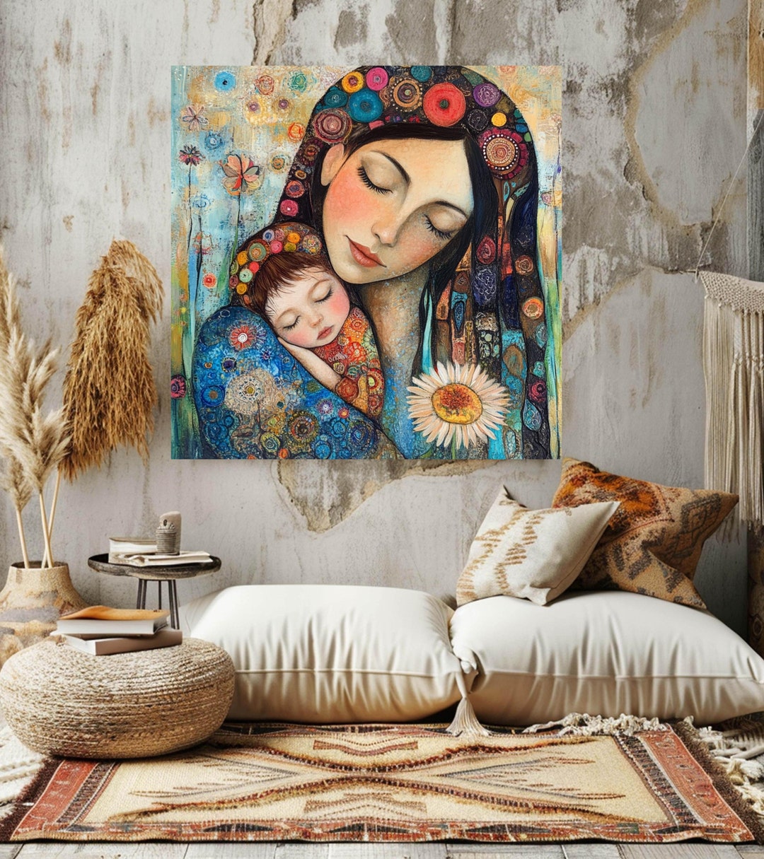 Mother and Child Digital Art, Boho Room Printable Art, Hippie Wall Art ...
