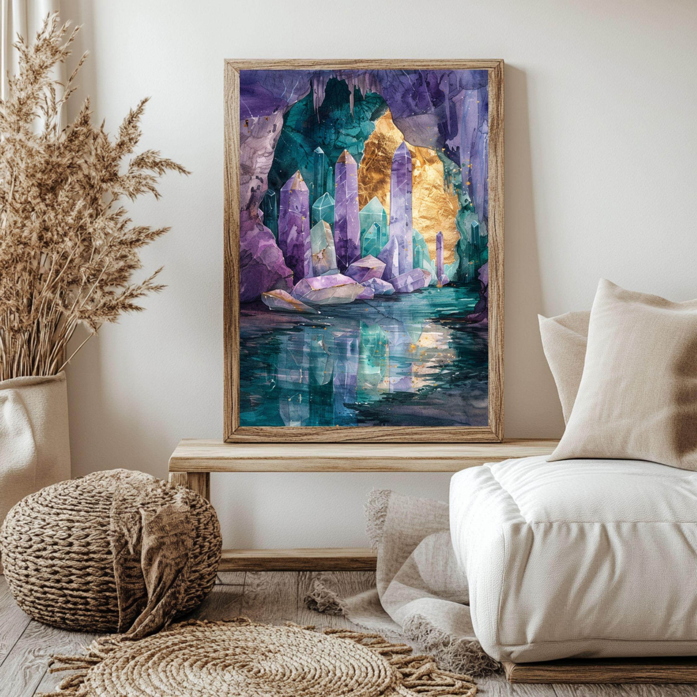 SALE‼️ウィストミンスター クリスタルアート 94×44cm Amethyst Crystal Cave Wooden Canvas Wall Art, Mystical Geode