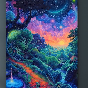 Psychedelic Trippy Hippie Painting Canvas Wall Art, Large Canvas Art, Groovy Trendy Art, Elegant Decor, Ready to Hang or Digital Download