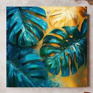 Obraz ścienny w ramie z palmą Monstera, obraz na płótnie z motywem tropikalnym, wystrój botaniczny, sztuka ścienna inspirowana naturą, nowoczesny nadruk roślinny, dekoracja ścienna z zielenią