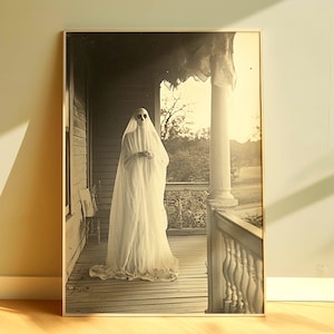 Vintage Ghost Wall Art, Spooky Halloween Canvas Artwork, Haunted House Spirit Print, Gothic Home Decor, Eerie Horror Wall Accent
