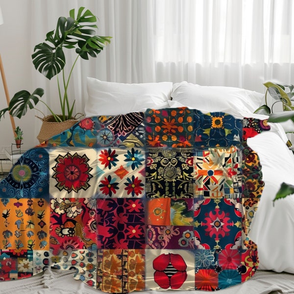 Hippie Boho Patchwork Bohemian Blanket Throw Home Decor, Hippie Quilt Blanket Throw, Picnic Blanket, Decorative Blanket Throw Gift