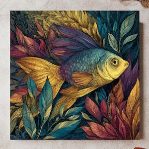 Kunst aan de muur onderwatervissen, ingelijste visdoek, zeeleven Art Print, op de oceaan geïnspireerde muurkunst, kustmuurdecor, strandhuis muurcanvas