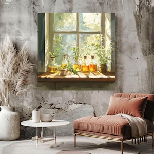 Kruidenflessen ingelijste muur kunst canvas, kruidendrankjes kunst aan de muur, kruidendrankje cadeau, boerderij Art Print schilderij, boerderij afdrukbare muurkunst