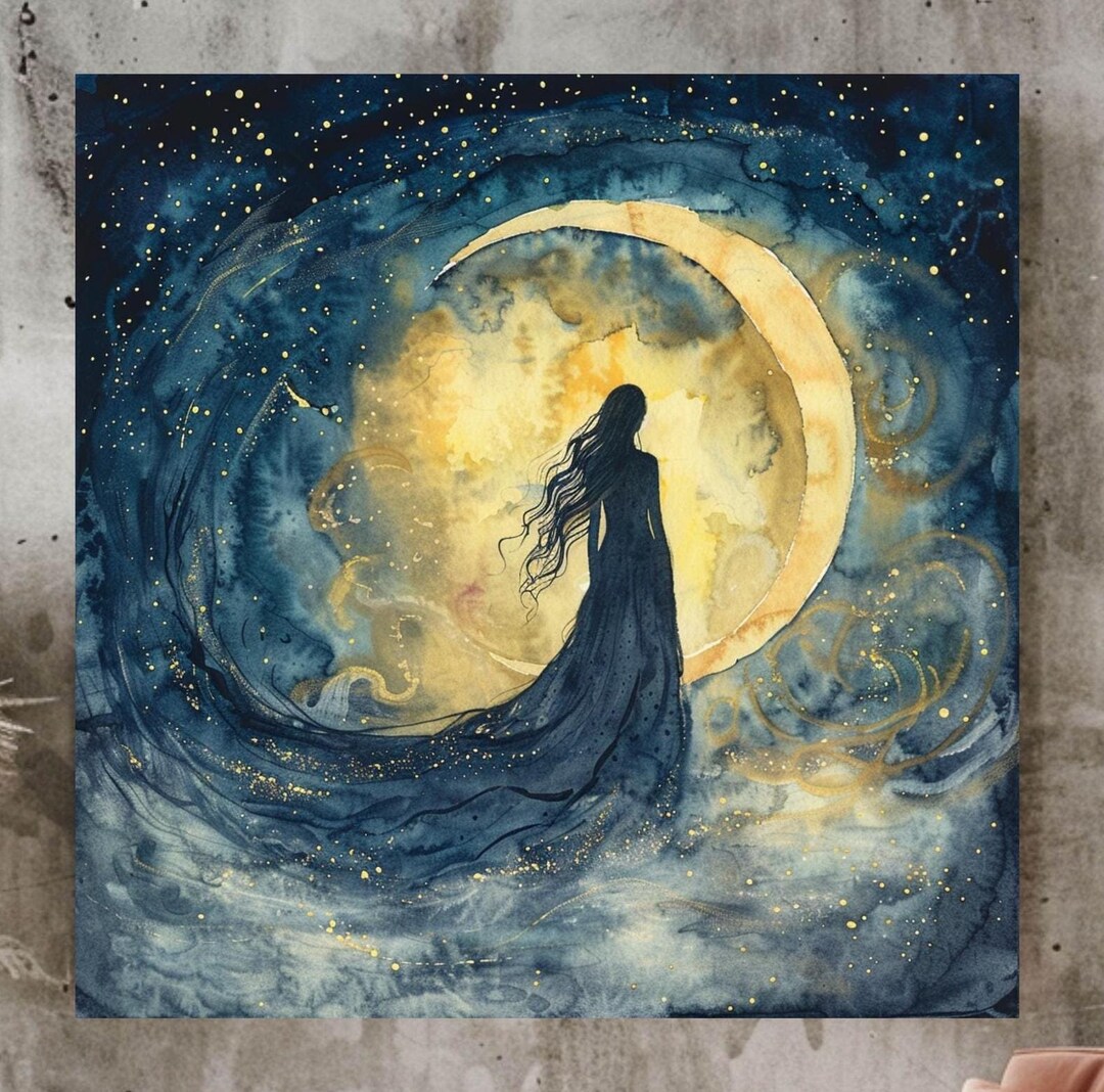 Moon Goddess Wall Art, Mystical Woman Canvas, Celestial Art Poster ...