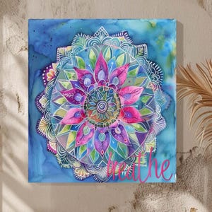 Impressão de arte de parede em tela de aquarela espiritual e positividade zen, impressão digital de respiração de ioga, arte de cura energética, decoração de casa hippie